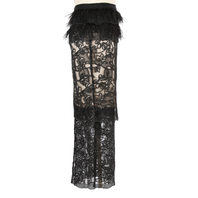 New Trendy Embroidery Lace with Feather Pencil Maxi Skirt for Woman