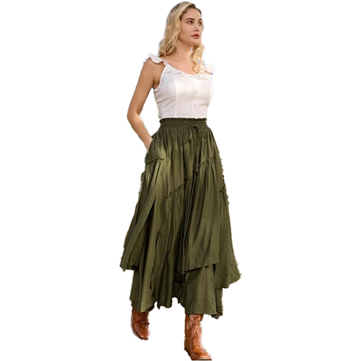Women Long Asymmetric Tiered Elastic High Waist Skirt
