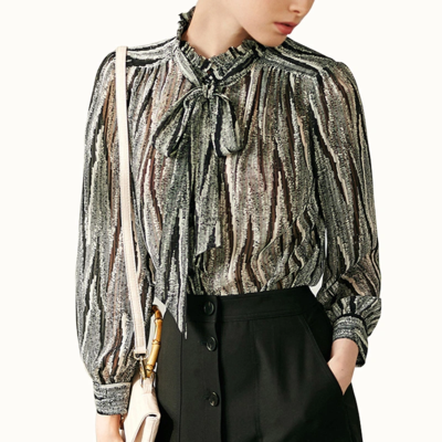 Stripe Printed Long Sleeve Office Daily Popular Blouse for Ladies