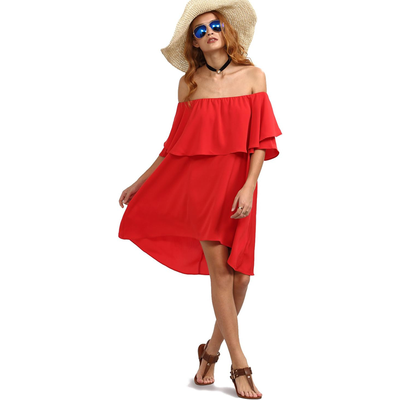 Women's Off The Shoulder Ruffle Casual Loose Shift Dress