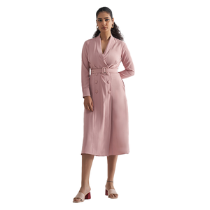 Shawl Collar Double Breasted Midi Dress For Women