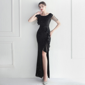 One Shoulder Tassel Sleeve Flapper Side Slit Dress