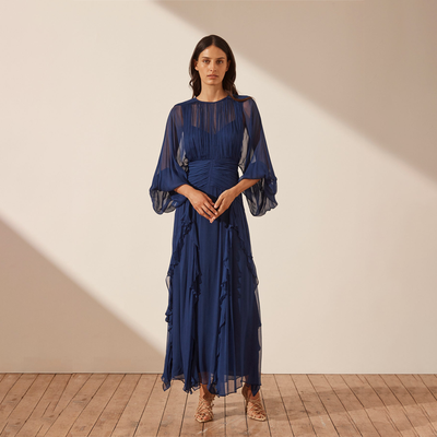 Round Neck Balloon Sleeve Maxi Dress