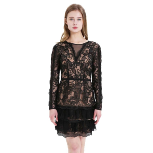 2020 New Black Lace Frill Sexy Party Dress for Lady